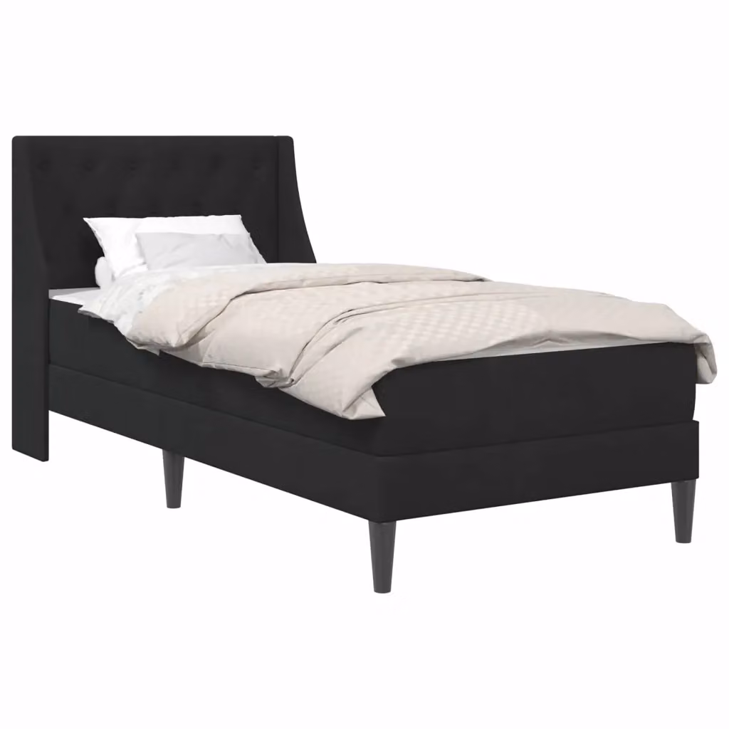 Letto moderno vidaXL con struttura imbottita in velluto nero e materasso, L/P: 90 x 190 cm – 2