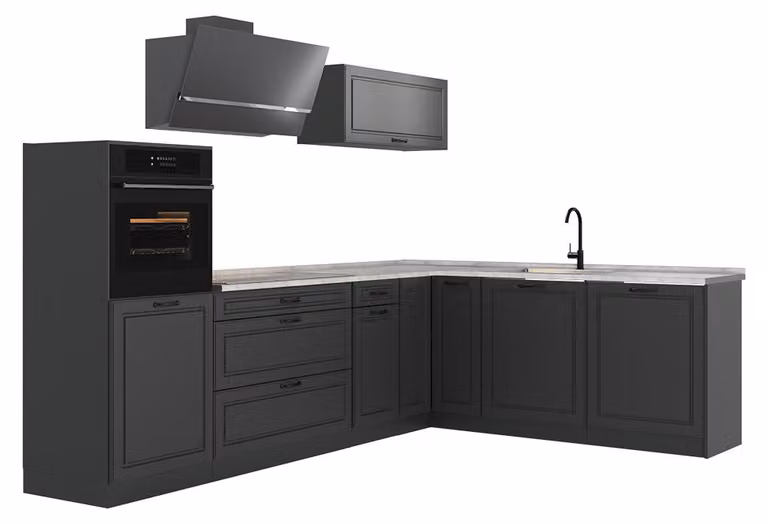 Cucina angolare completa Vicco R-Line Antracite country/Antracite 287 x cm piano di lavoro Marmo, Model 68200