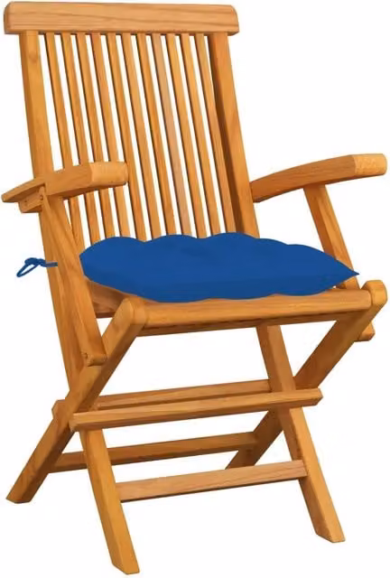 Sedie da Giardino con Cuscini Blu 3 pz | Sedie da Esterno Legno Massello di Teak