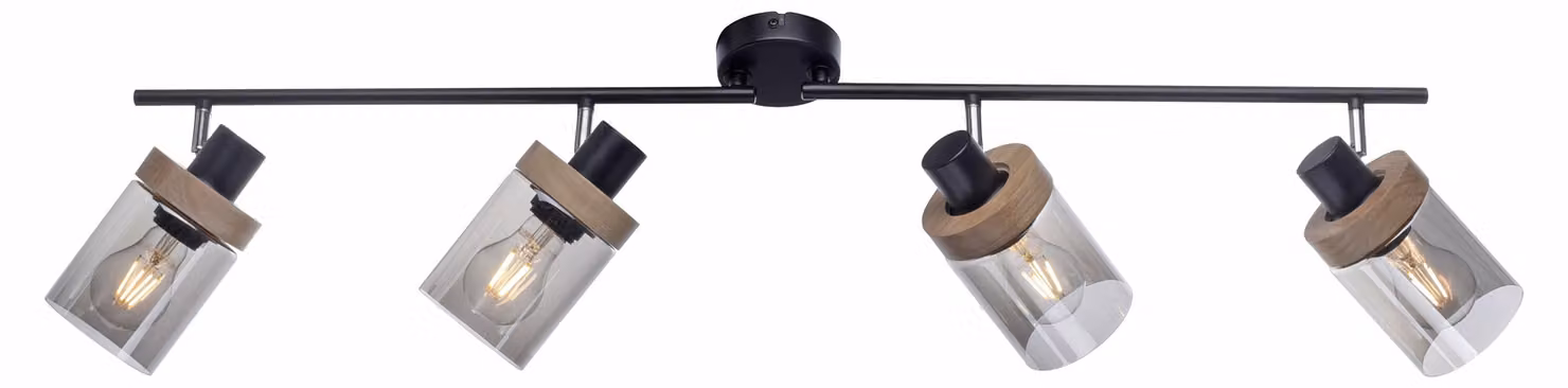 Faretto - Marrone - Grigio - Nero - Vetro - Legno - Metallo - 4 fiamme - L 114 cm