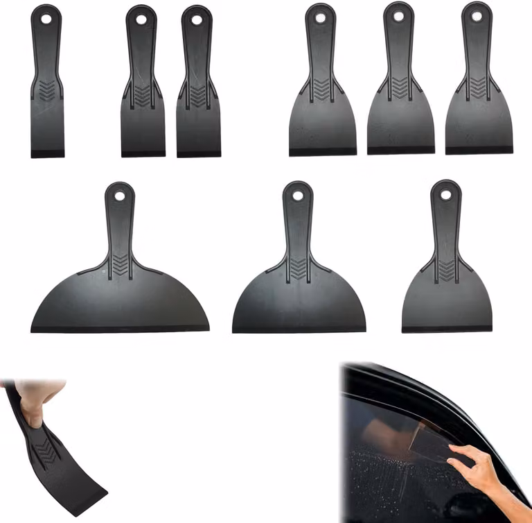 Set di spatole da 9 pezzi, in plastica flessibile, di diverse dimensioni, per la riparazione di muri