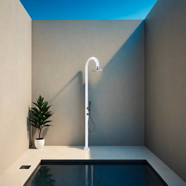Doccia SINED Modello LUNA ALU D Bianco in Alluminio con Soffione Iswitch Quadrato e Termometro LCD per Uso Interno ed Esterno