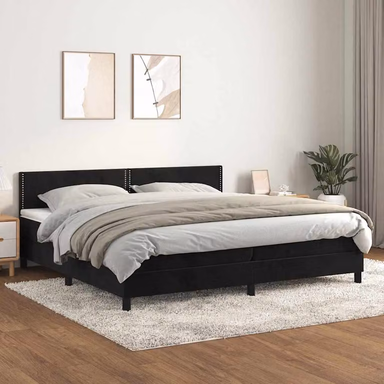 vidaXL Letto Ibrido con Giroletto a Molle e Materasso in Velluto Nero, L/P: 200 x 200 cm