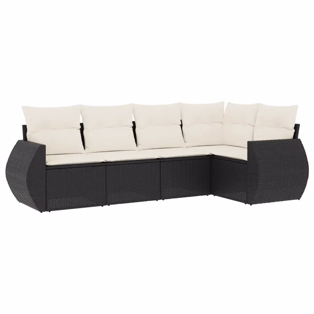 vidaXL Set Divani da Giardino a L 5 pz con Cuscini in Polyrattan e Struttura in Acciaio Nero e Bianco – 2