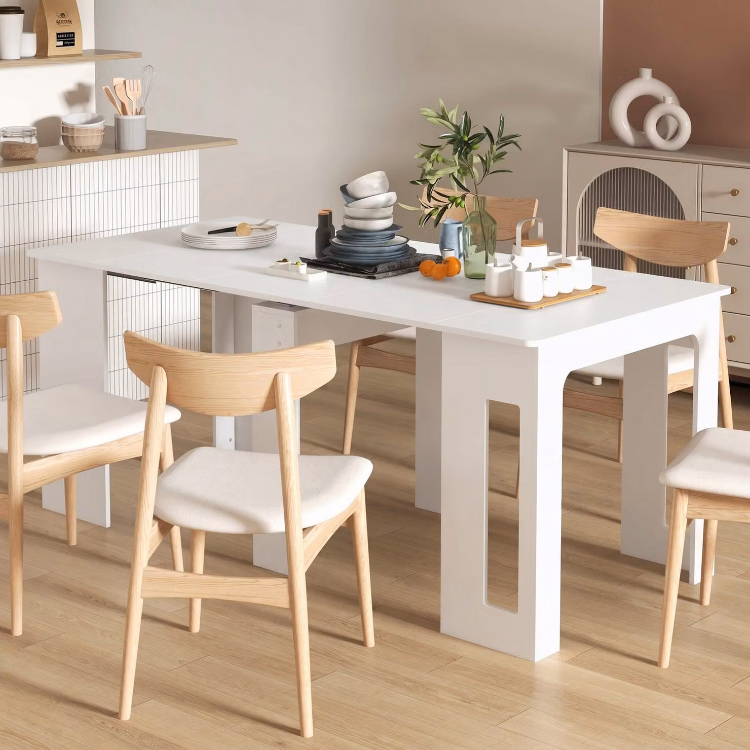 Tavolo da pranzo estendibile per 6 persone | Colore: Bianco | Dimensioni: 85x180x75 cm