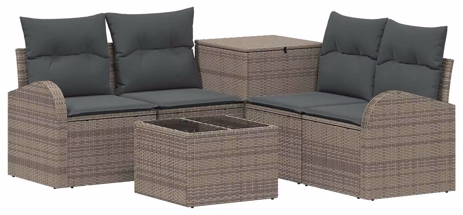 Set di divani da esterno, 6 pezzi, grigio e grigio scuro, in rattan sintetico e acciaio