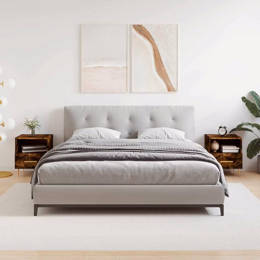 Set di 2 comodini vidaXL in legno multistrato color rovere fumo, design moderno per camera da letto, L 40 cm x P 35 cm x H 47,5 cm