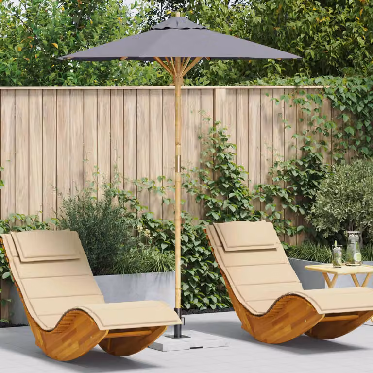 Ombrello da giardino rotondo vidaXL in bambù e poliestere grigio scuro Ø 180 x H 230 cm