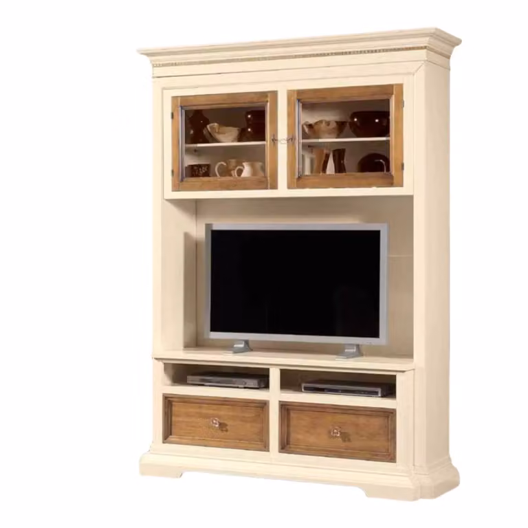 Parete attrezzata in legno laccato avorio e noce Mobili 2G L: 168 cm, P: 57 cm, H: 235 cm
