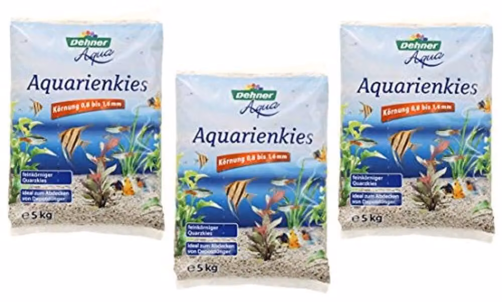 Sabbia per acquari Dehner Aqua, granulometria 0,8 - 1,6 mm, 3 x 5 kg (15 kg), bianca