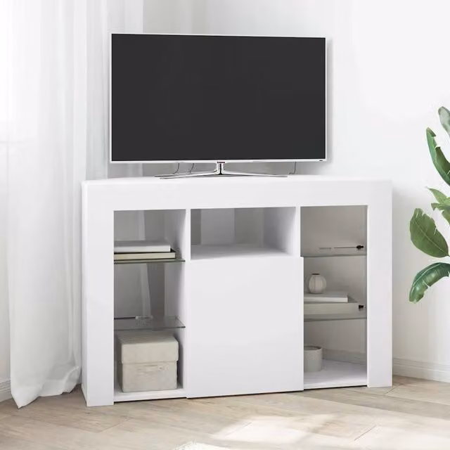 Mobile TV vidaXL con illuminazione LED integrata, design minimalista in legno, colore bianco, L 100 cm x P 40 cm x H 68 cm