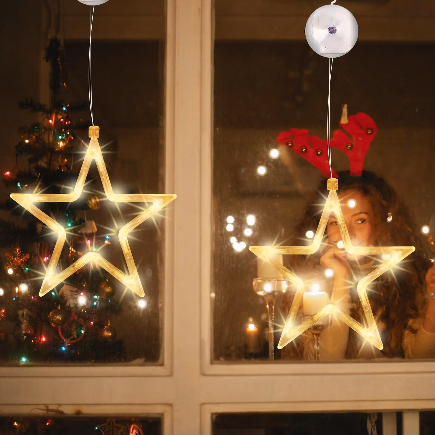 Catene luminose con stelle, 2 pezzi, 10 LED, luce bianco caldo, alimentate a batteria