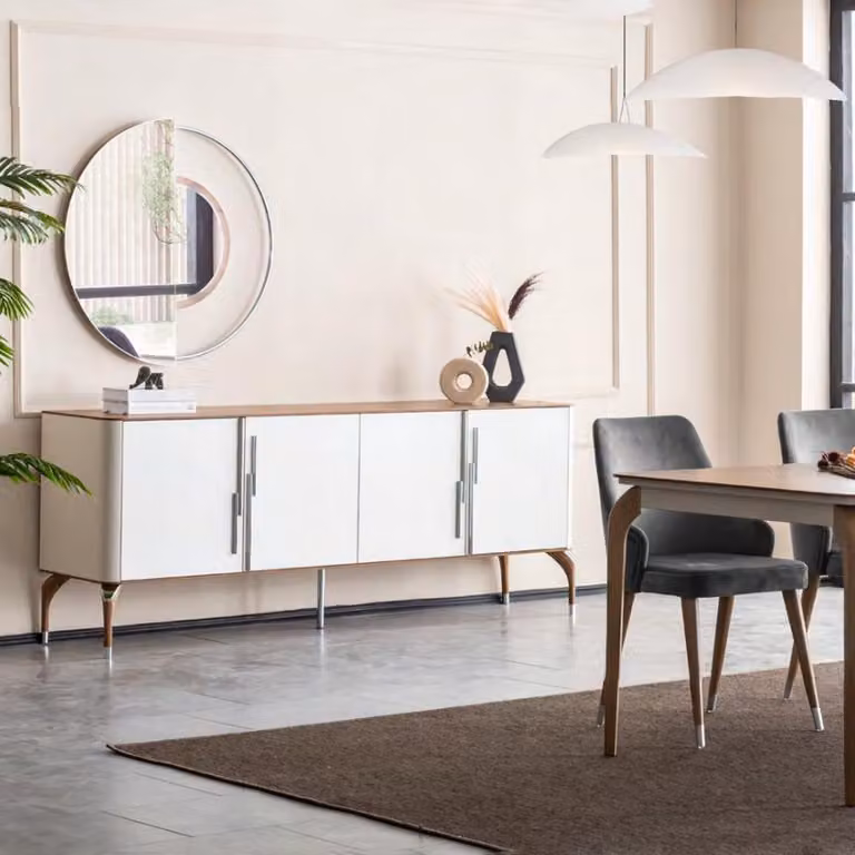 Esszimmer Kommode Sideboard mit Spiegel Modern Luxus Kommoden Holz Design