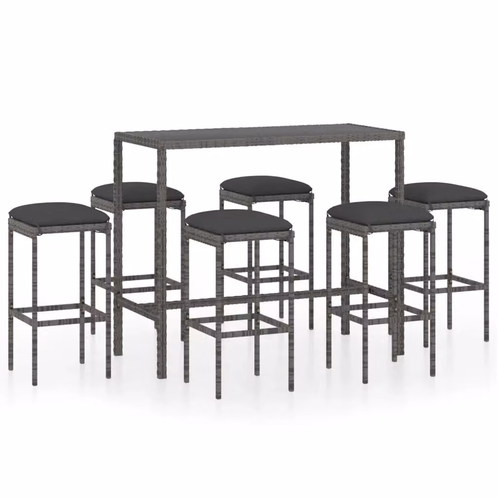 vidaXL Set da Bar da Giardino 7 pz in Polyrattan e Vetro Grigio Antracite – 2