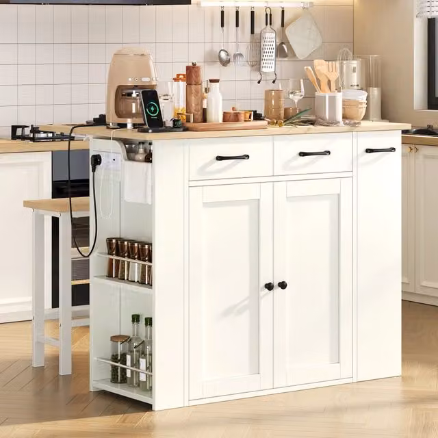 Mobile contenitore da cucina con piano ribaltabile, prese e ripiani regolabili, bianco, 120 × 45-75 × 96 cm
