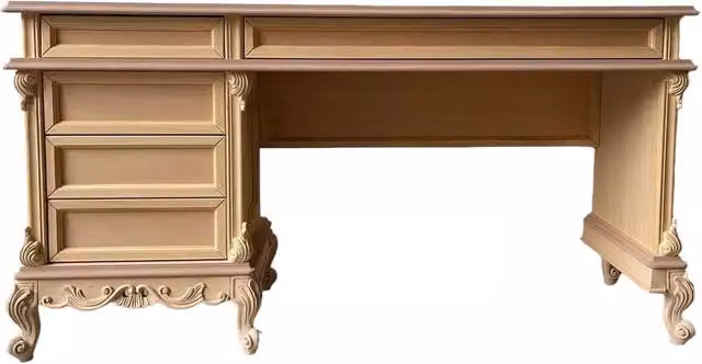 Scrivania toilette classica stile barocco con 5 cassetti in legno grezzo Mobili 2G L: 162 cm, P: 42 cm, H: 82 cm – 2