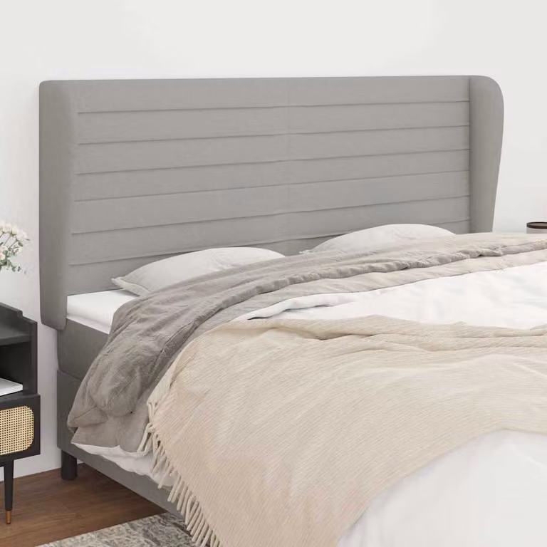 Testiera ad orecchio vidaXL in tessuto grigio chiaro con struttura in legno L: 163 cm, P: 23 cm, H: 118/128 cm