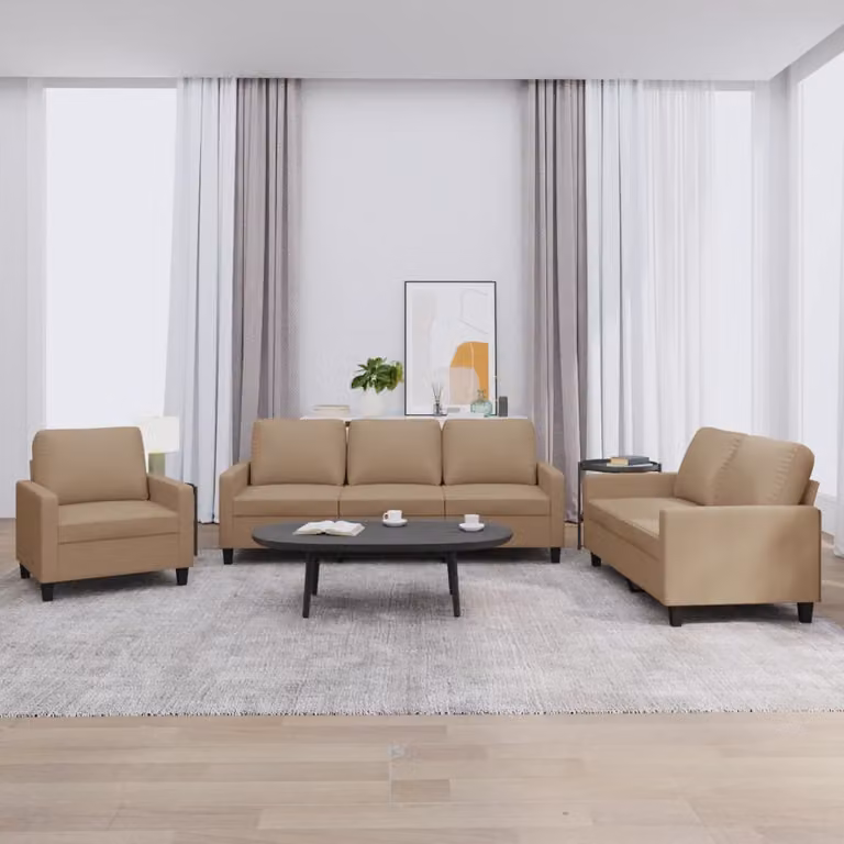 Set di divani da soggiorno vidaXL in similpelle beige e marrone con cuscini inclusi