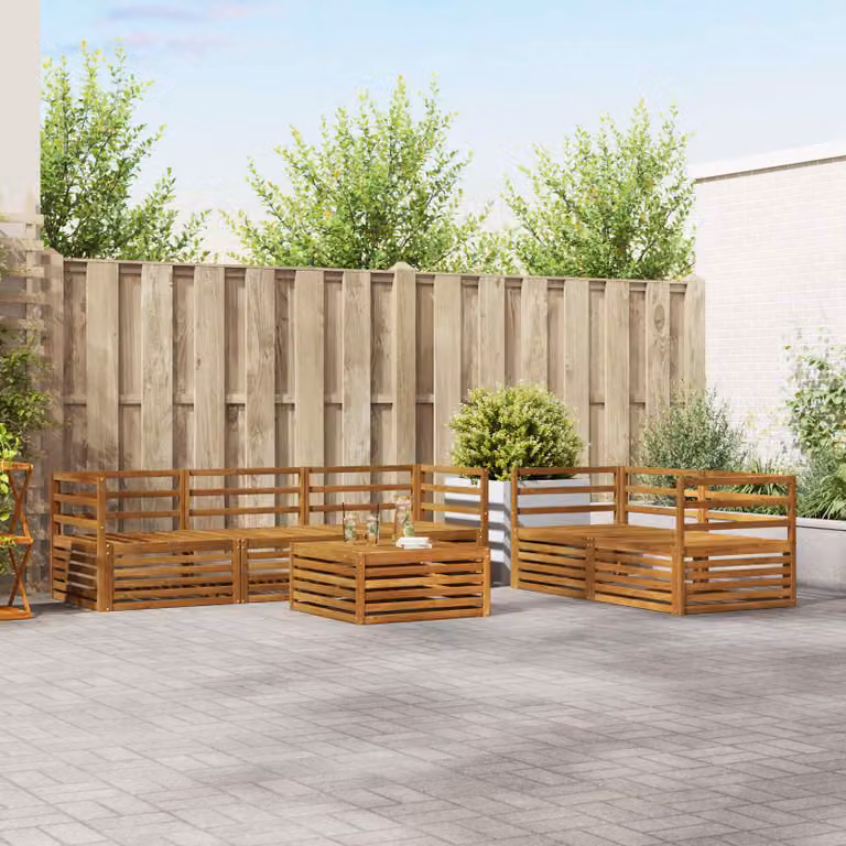 Set di divani da esterno vidaXL 6 pz in legno di acacia massello marrone con cuscini e tavolino da caffè coordinato