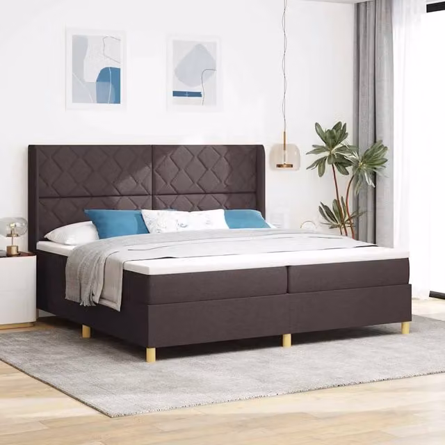Letto a molle moderno vidaXL in tessuto marrone con strisce LED e porta di ricarica USB L/P: 200 x 200 cm