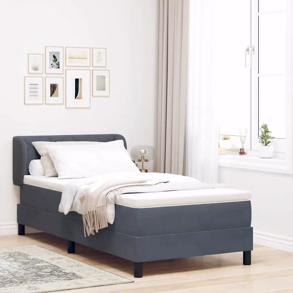 Letto a molle con testiera vidaXL in velluto grigio, L/P/H: 90 x 190 cm