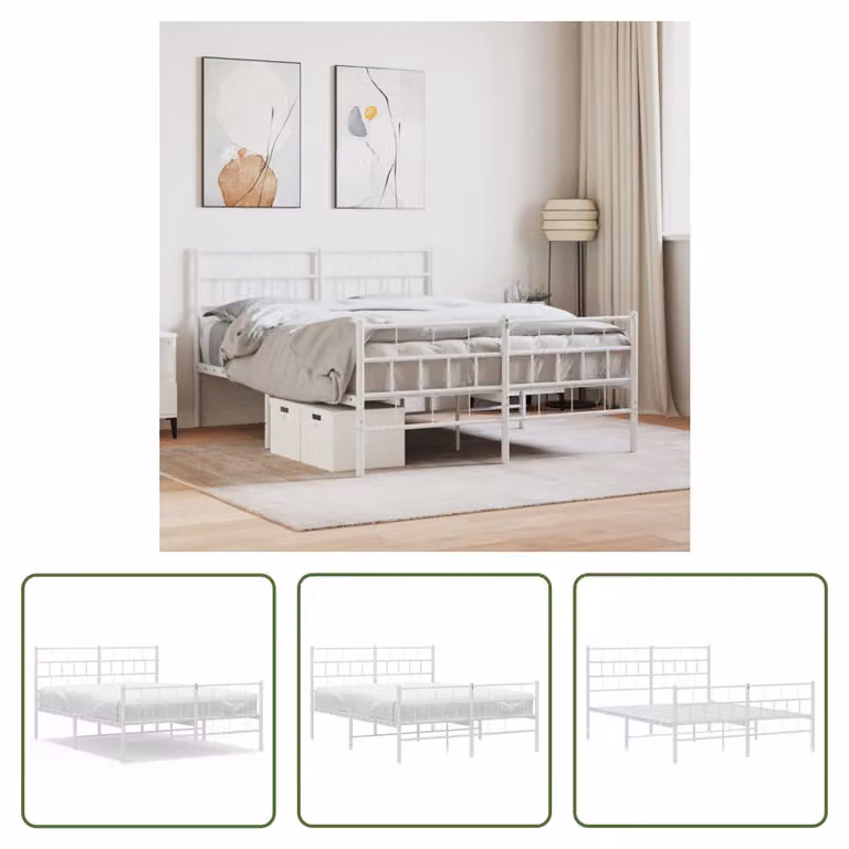 The Living Store Struttura letto con testiera e pediera in metallo bianco 160x200 cm