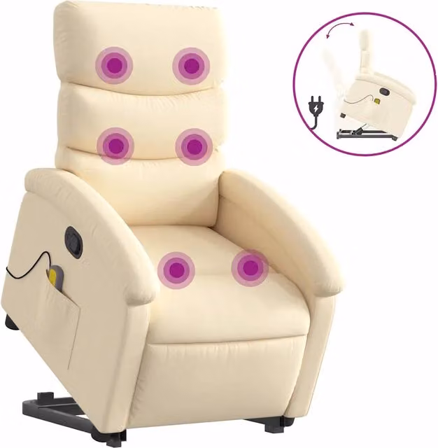 Poltrona Alzapersona Massaggiante | Sedia Relax Reclinabile Crema in Tessuto