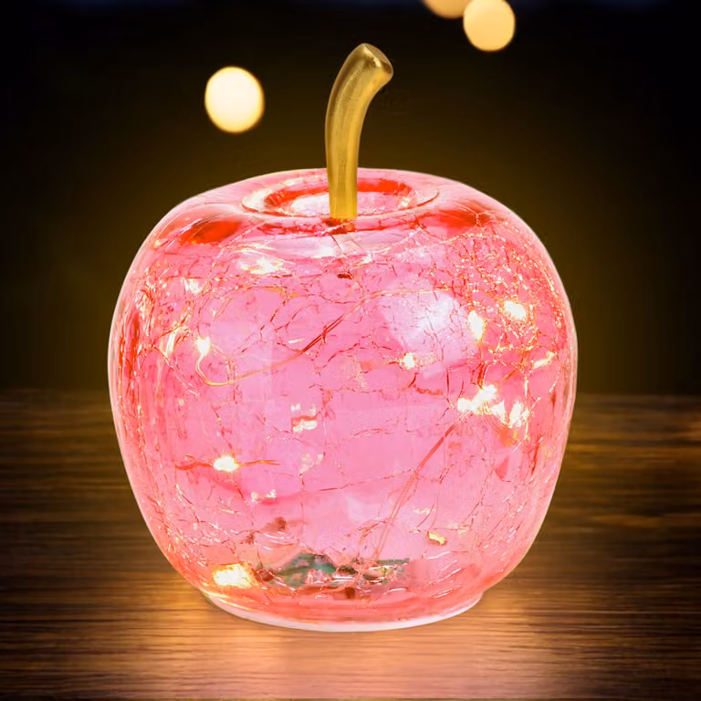 3.08 Piccola mela di vetro con 10 luci LED - Ø 11 cm - batteria luminosa decorativa - colore: rosa (piccola)