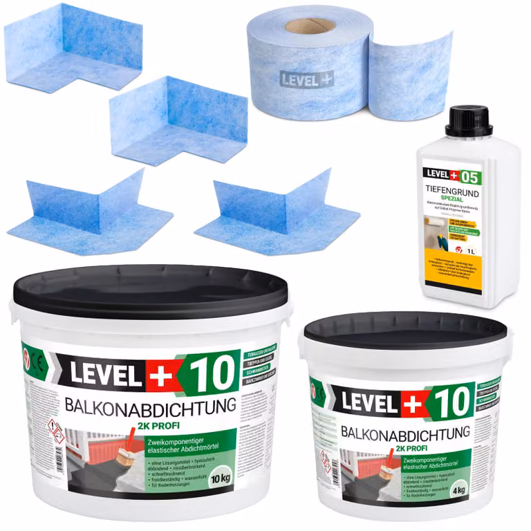 Kit impermeabilizzante Malta impermeabilizzante 2K 14 kg Primer 1 l Nastro B04 10 m Angoli Level+SET31