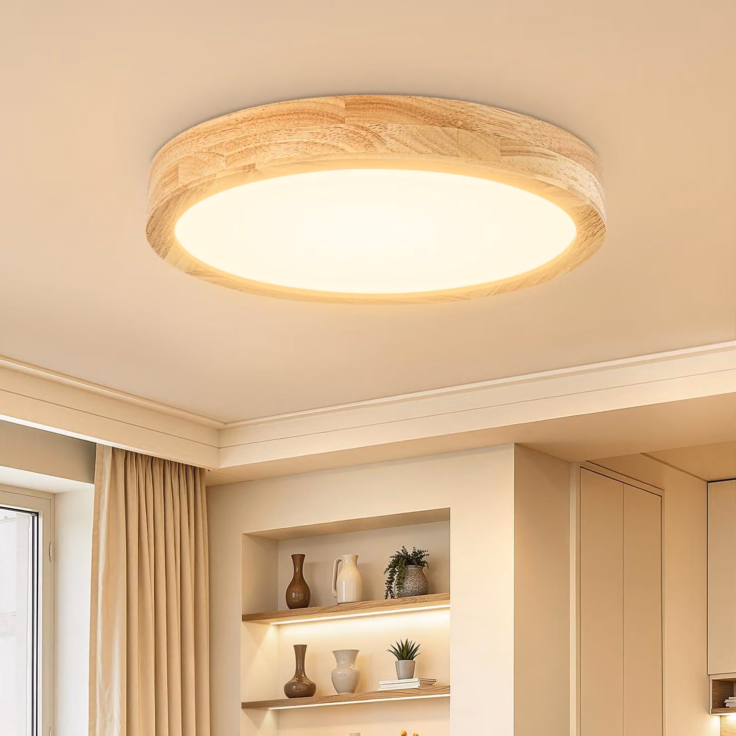 Lampada da soffitto in legno, 24W, diametro 30cm, 2400 lumen