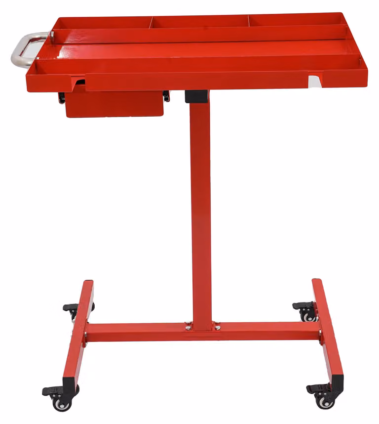 Tavolo da lavoro mobile, capacità di carico 100 kg, superficie in acciaio inossidabile, colore rosso