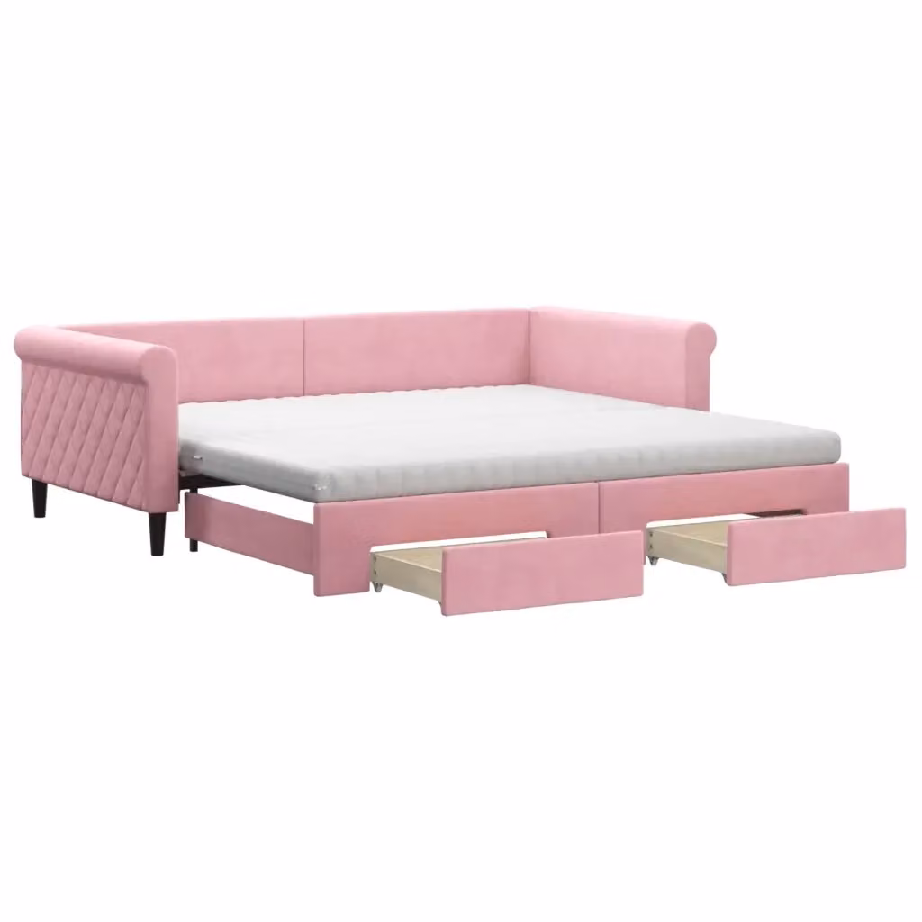 Divano Letto Estraibile vidaXL in Velluto Rosa con Cassetto per Soggiorno e Camera da Letto L/P: 100 x 200 cm – 2