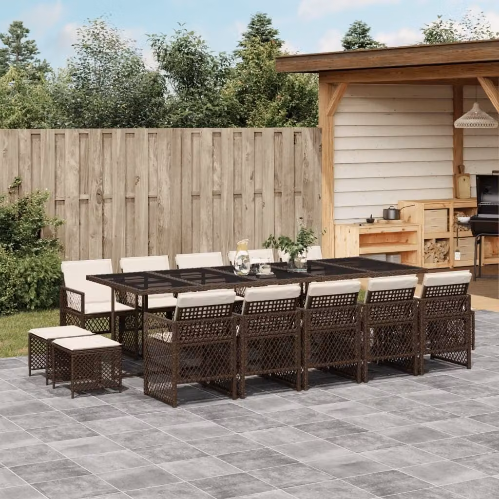 Maison Exclusive - Set da Pranzo da Giardino 15 pz con Cuscini Marrone Polyrattan