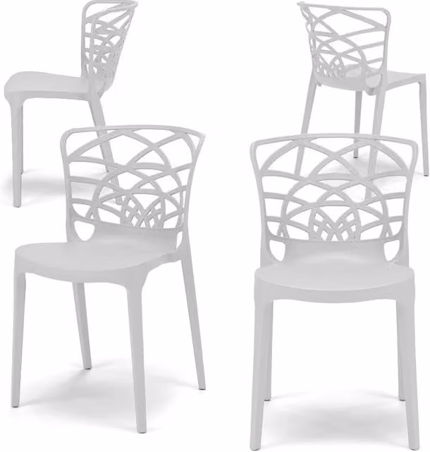 Set 4 sedie in polipropilene ARMONIA, impilabile, resistente ai raggi UV, design moderno, ideale per sala da pranzo, cucina, sala d’attesa, bar, ristoranti o giardino, colore Bianco