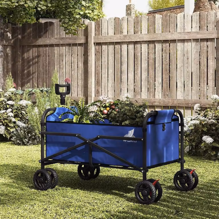 Carrello pieghevole con freno, capacità di carico 80 kg, colore blu, dimensioni 86x54x93 cm