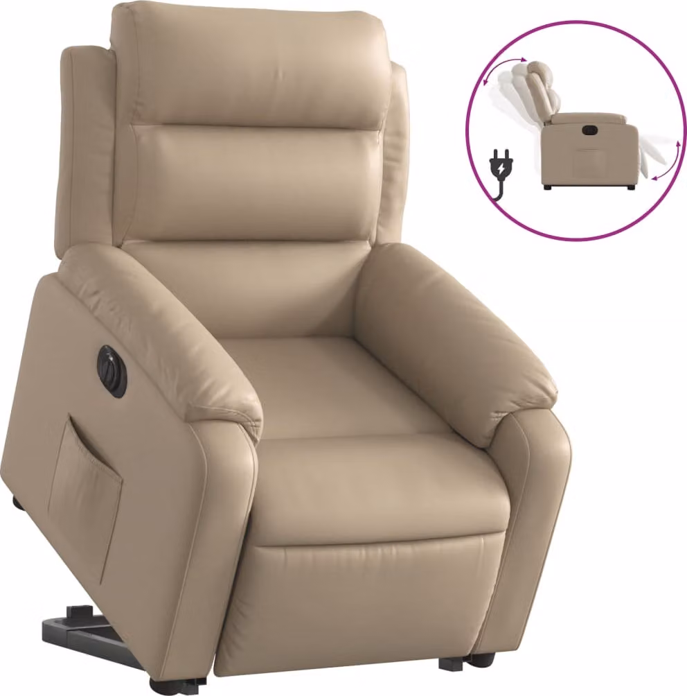 Poltrona Alzapersona Reclinante Elettrica Cappuccino Pelle finta