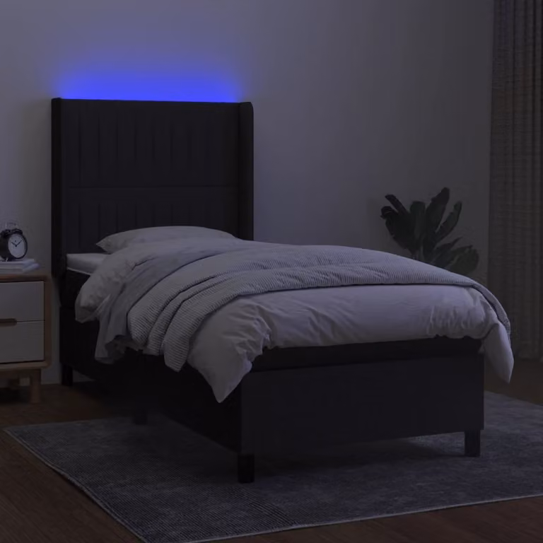 The Living Store Letto a molle con materasso e LED nero 80x200 cm in tessuto