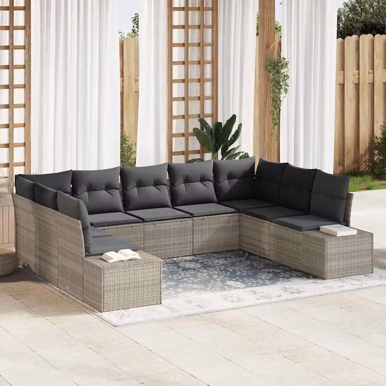 Maison Exclusive - Set da giardino composto da 9 pezzi, divano in rattan sintetico color grigio chiaro