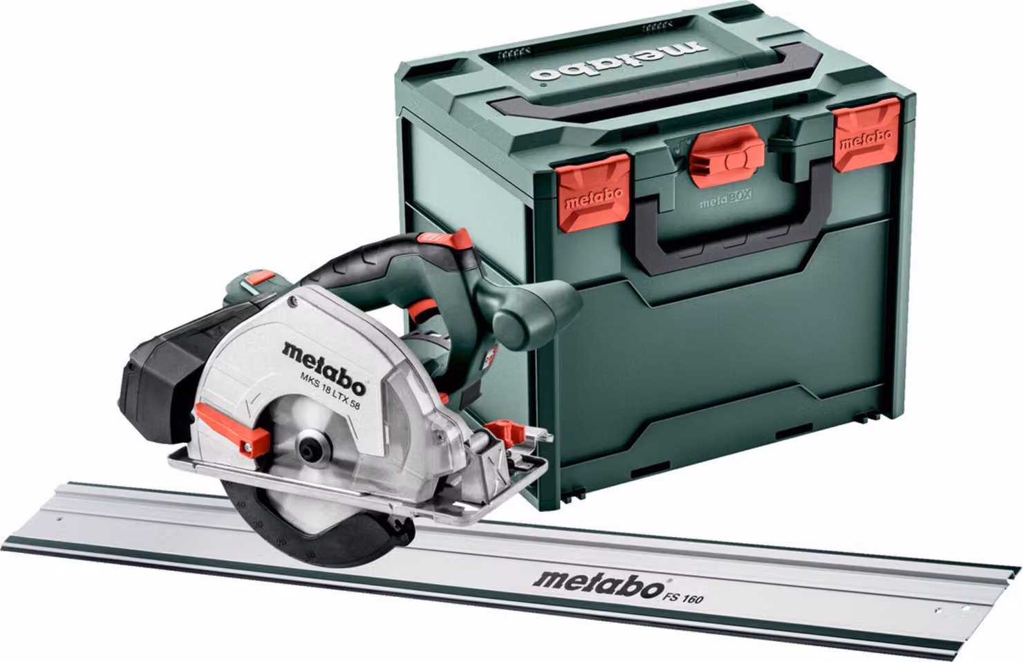 Sega circolare Metabo a batteria per metalli MKS 18 LTX 58 FS con guida FS 160 ; metaBOX 340; 18V x +