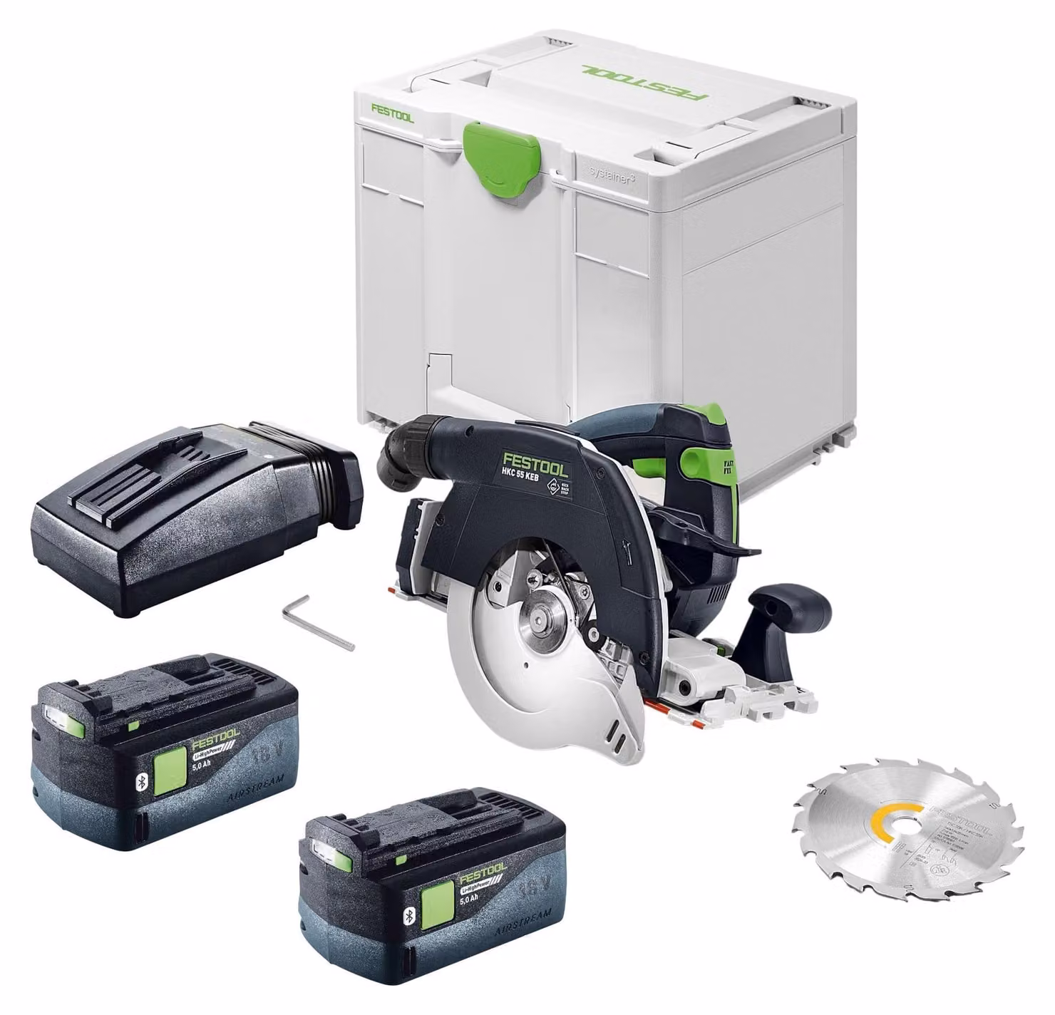 Festool HKC 55 KEB-Basic Sega circolare a batteria 18 V 160 mm Brushless + 2 batterie 5,0 Ah + caricabatterie + Systainer