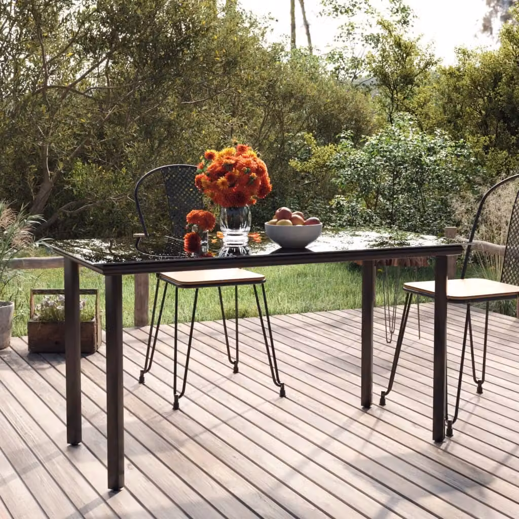 Maison Exclusive - Tavolo da pranzo da giardino nero 200x100x74 cm in acciaio e vetro temperato