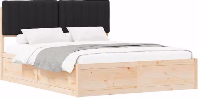 Letto matrimoniale | Letto per adulti | Letto con Testiera Rivestita Nero 150 x 200 cm Pino massello