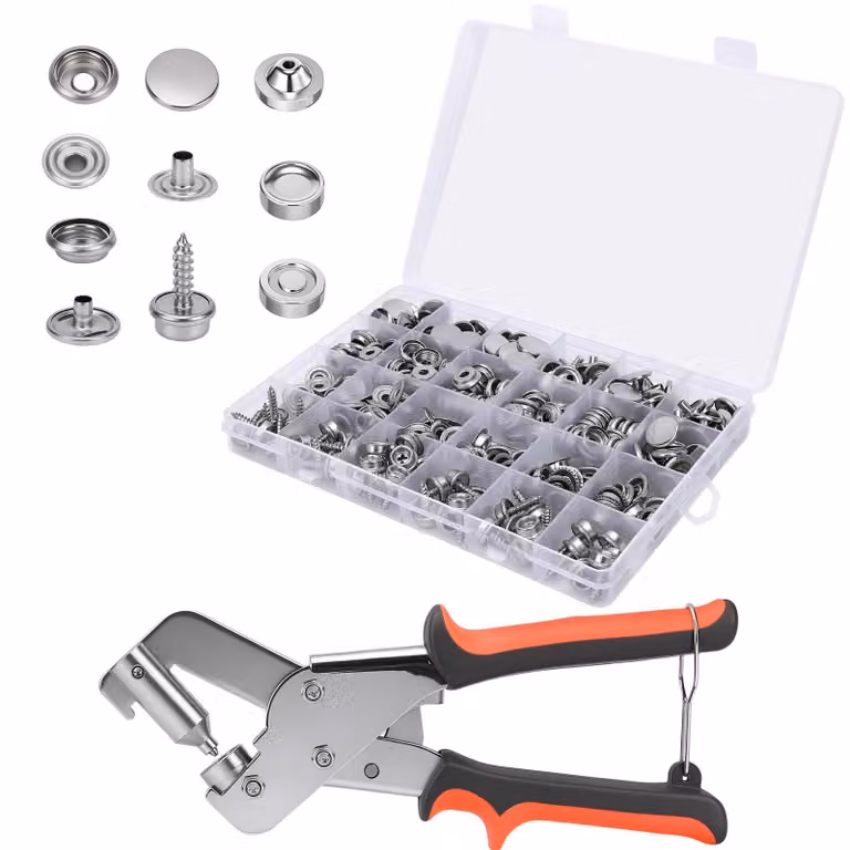 Omgoods - Set di strumenti con bottoni a pressione - 80 set e pinze in custodia