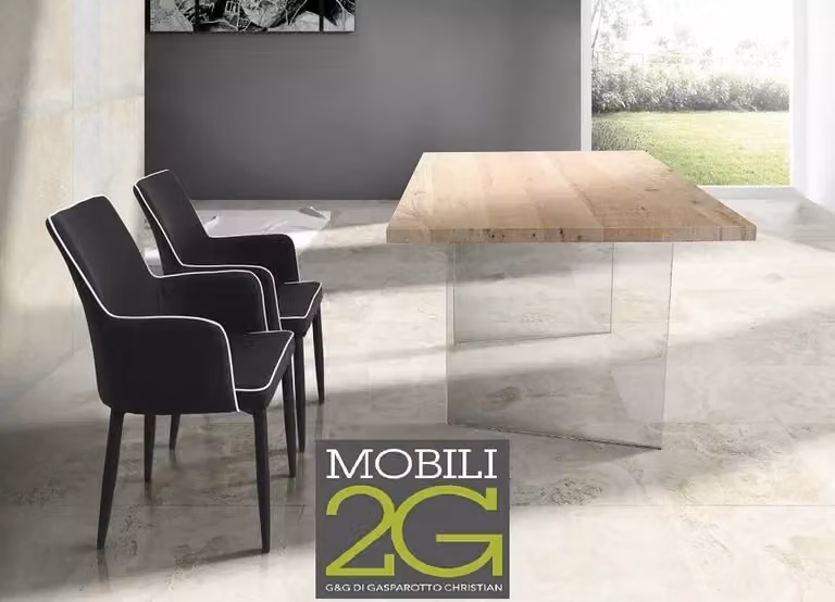 Tavolo fisso rettangolare in legno rovere impiallacciato marrone con gambe in vetro Mobili 2G L: 160 cm, P: 90 cm, H: 78 cm