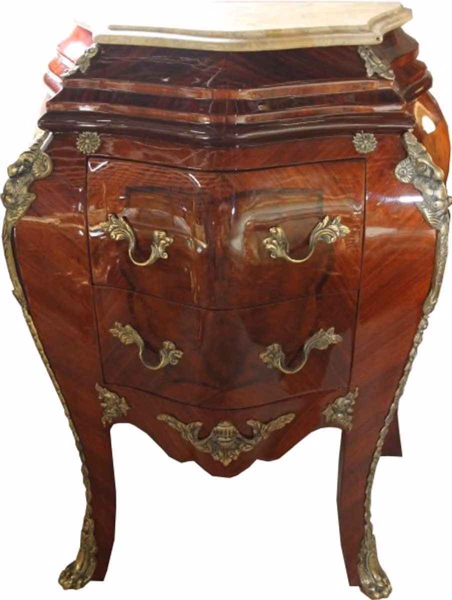 Comò in stile barocco della collezione Casa Padrino, realizzato in legno di mogano color marrone, con piano in marmo color crema, dimensioni 68 x 40 x 80 cm