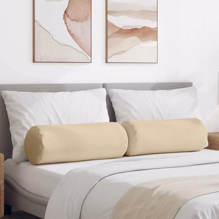 Set di 2 cuscini a rullo vidaXL in microfibra beige, Ø 25 x 70 cm