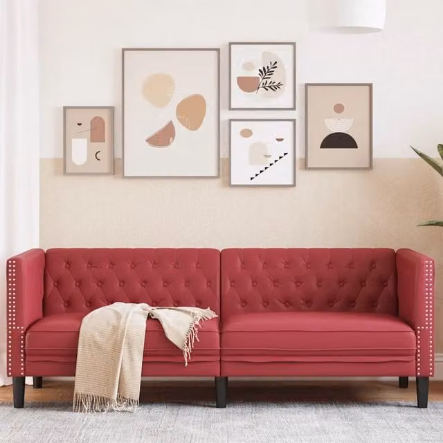 Poltrona Chesterfield a 3 posti vidaXL in similpelle rossa L: 194 cm, P: 74,5 cm, H: 70,5 cm