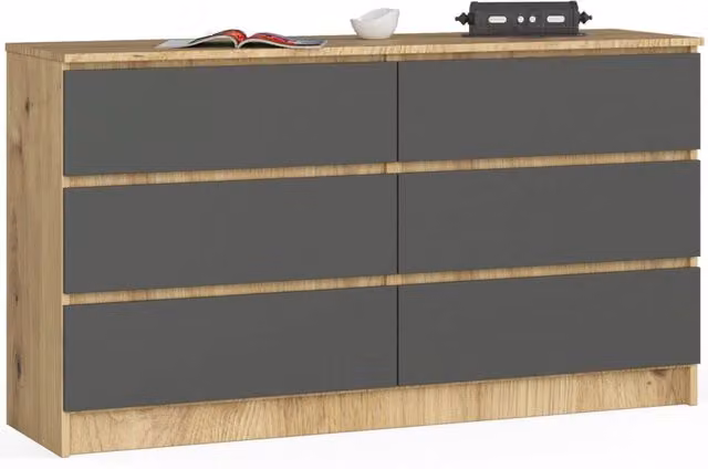 Cassettiera AKORD K140 Quercia Artisan 138 cm 6 cassetti inserto frontale Grigio Grafite 138x40x77 cm