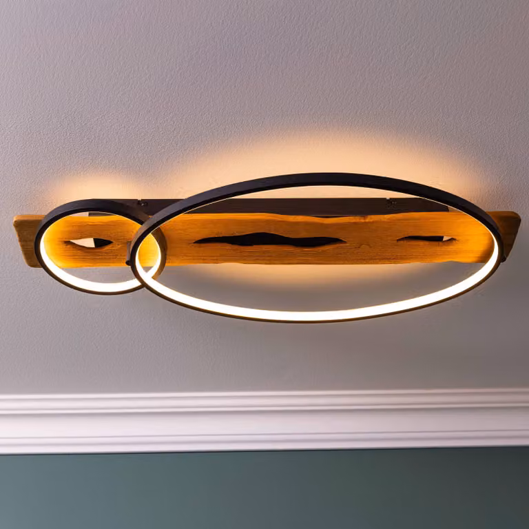 Plafoniera a LED, 70 x 30 cm, 3300 lm, dimmerabile, legno di pino, nero/marrone