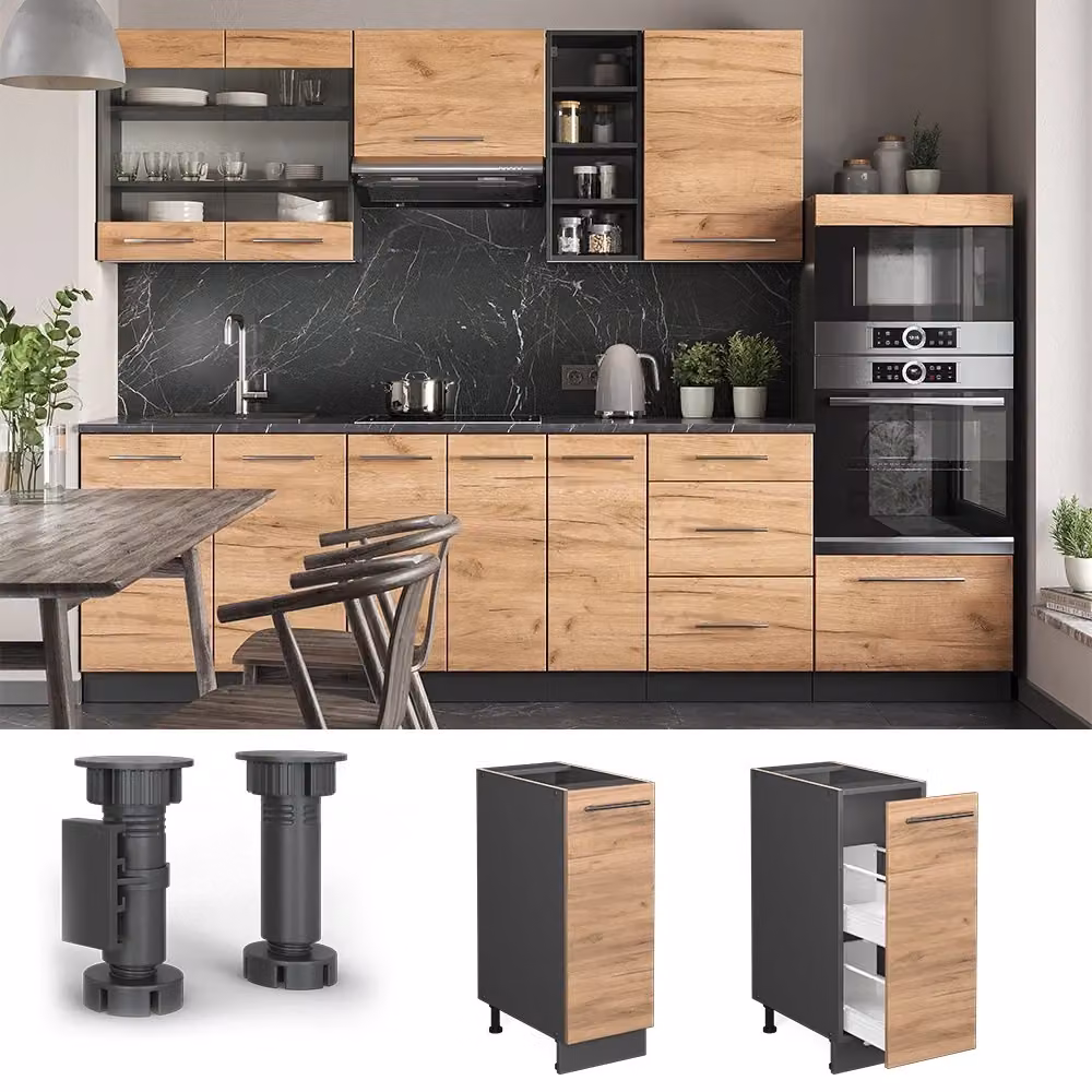 Armadio dispensa alto per cucina Fame-Line Vicco Rovere dorato e Antracite L: 30 cm, H: 82 cm, P: 51,6 cm – 2